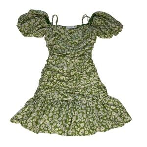 ASTR The Label Green Floral Ruched Puff Sleeve Mini Dress  Size XS Ditsy